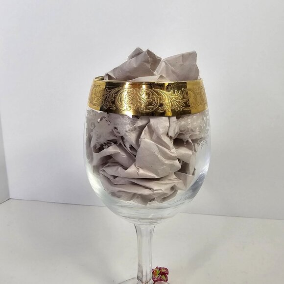Vintage Gold Encrusted Etched Crystal Grape Pattern 6.5" Stem Wine Glasses 4 - Picture 11 of 12